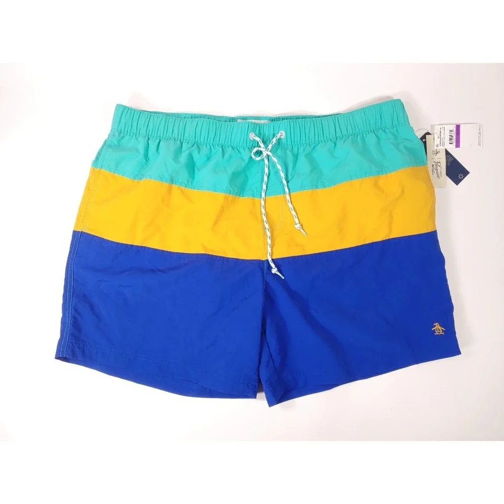 Original‎ Penguin Men's Colorblock Swim Trunks Striped Shorts Size XXL $79